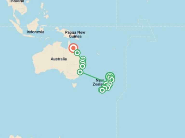 Map itinerary of Fraser Island Tour in Spring with 20 destination visits for the trip: Australia & New Zealand:  A Month Down Under