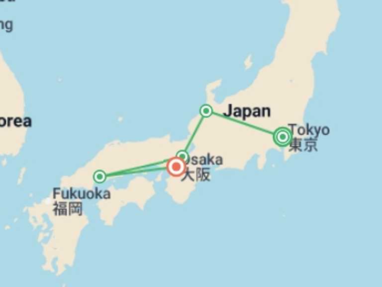 Map itinerary of Asia Tour in Spring with 5 destination visits for the trip: Essential Japan