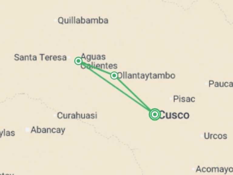 Map of a Adventure and sport Tour with 3 destination visits for the trip: Premium Walking & Hiking in Peru