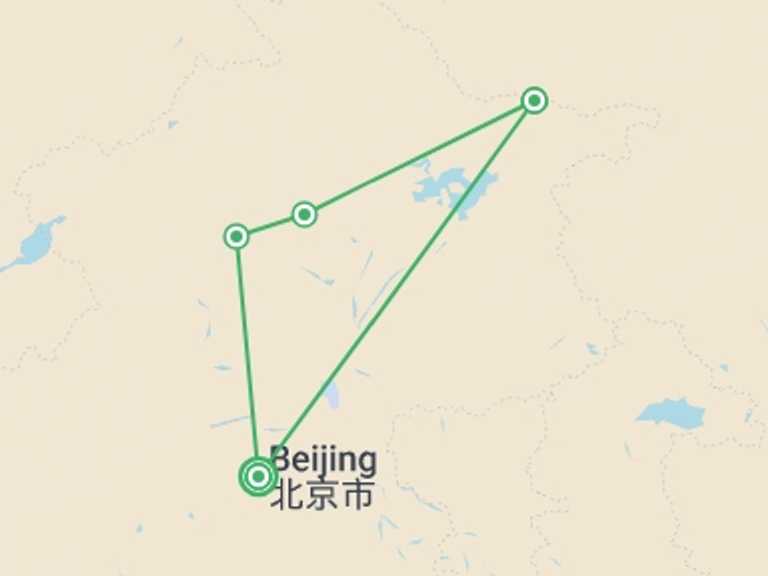Map itinerary of Asia Tour in April 2027 with 4 destination visits for the trip: Walking the Great Wall