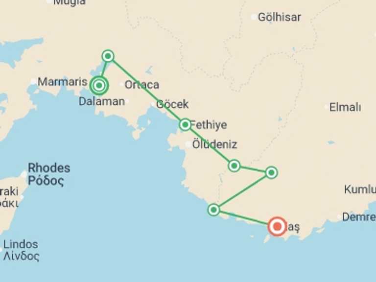 Map itinerary of Europe Tour in Fall with 7 destination visits for the trip: Cycle Turkey