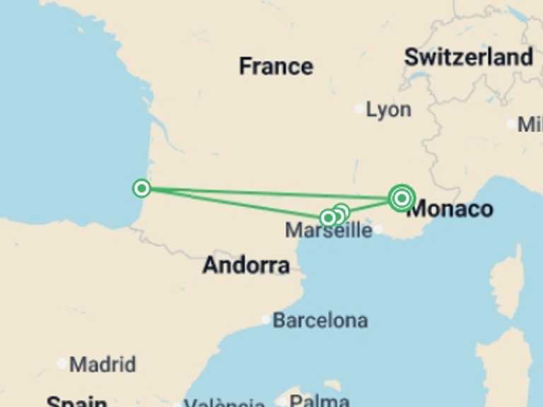 Map of France Cruise Tour with 6 destination visits for the trip: A Taste of the Mediterranean: A Cruise through the Heart of Provence and the Camargue Region (port-to-port cruise)