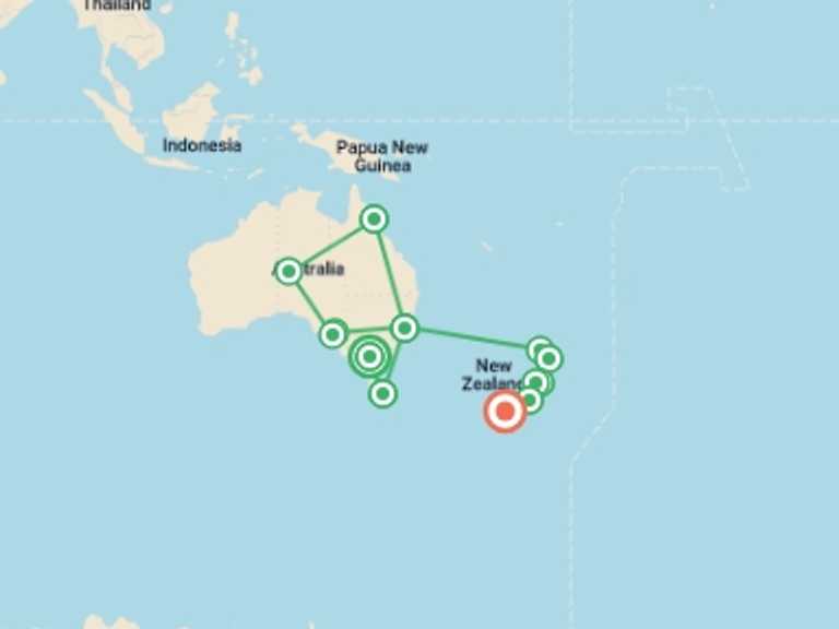 Map itinerary of Auckland Tour in October 2026 with 4 destination visits for the trip: The Complete South Pacific 