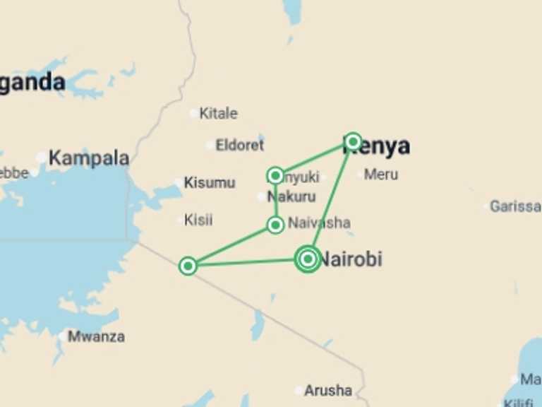 Map of Africa Tour with 5 destination visits for the trip: Scenic Kenya Safari