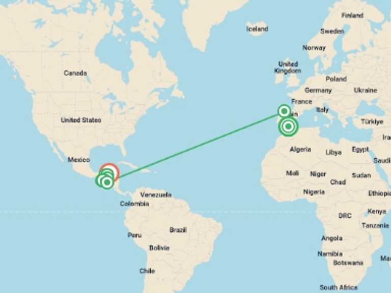 Map of Europe Tour with 11 destination visits for the trip: Nicaragua to Belize Discovery