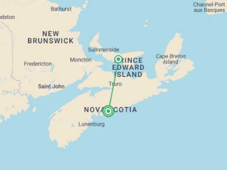 Map of Canada City sightseeing Tour with 2 destination visits for the trip: Best of Prince Edward Island