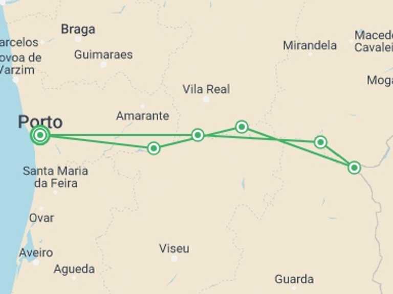 Map of Porto Wine tasting Tour with 6 destination visits for the trip: Picturesque Solo Douro Cruise