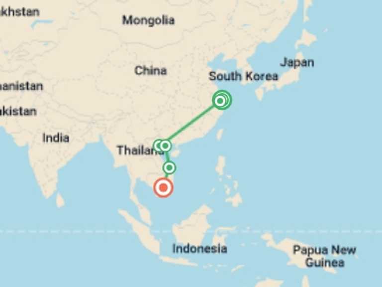 Map of Indochina Explorer Tour with 7 destination visits for the trip: Shanghai & Vietnam Legacies - 13 days