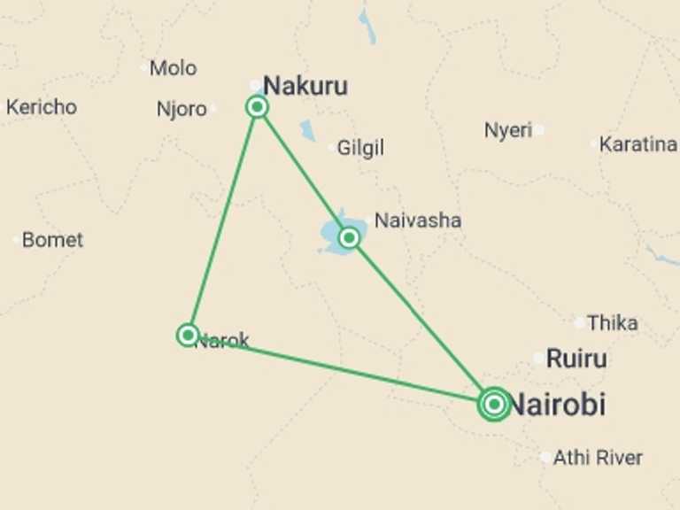 Map of Africa Tour with 3 destination visits for the trip: Premium Kenya