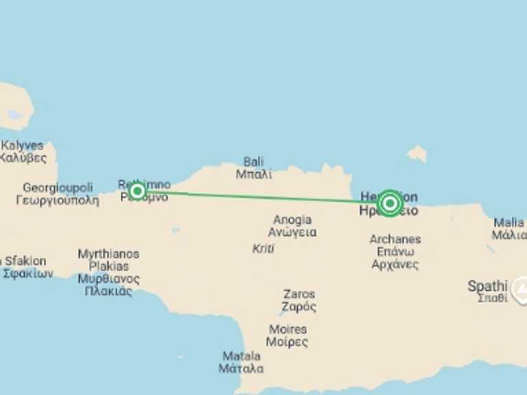 Map of Greece Tour with 2 destination visits for the trip: Crete: In The Footsteps Of Myth, French-speaking Guide