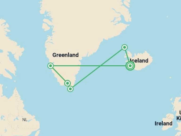 Map of Europe Tour with 6 destination visits for the trip: South Greenland Adventure: The Majestic Alpine Arctic