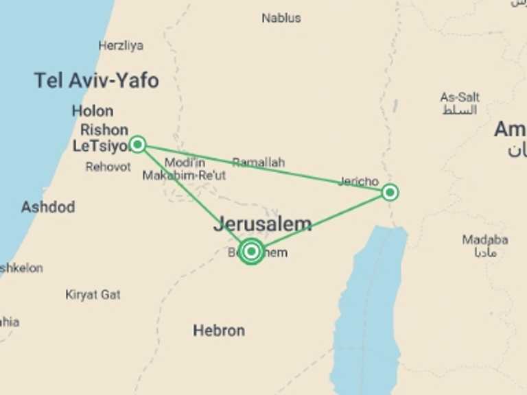Map of a Spiritual or religious Tour with 1 destination visits for the trip: Christian Jerusalem, Bethlehem And Jericho, 2 Days From Tel Aviv