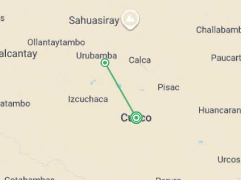 Map of South America Tour with 2 destination visits for the trip: Andean Immersion – 7 Days: Cusco, Sacred Valley, Machu Picchu, French-speaking Guide, Private Tour