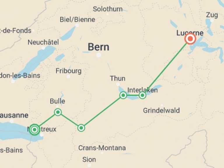 Map of Lucerne Tour with 8 destination visits for the trip: Swiss Lakes Cycle