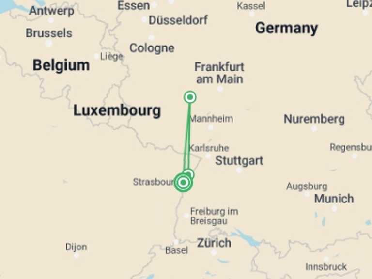 Map of Strasbourg Cruise Tour with 3 destination visits for the trip: The Magic of Christmas: Savory delights and holiday traditions on a Rhine River cruise (port-to-port cruise)