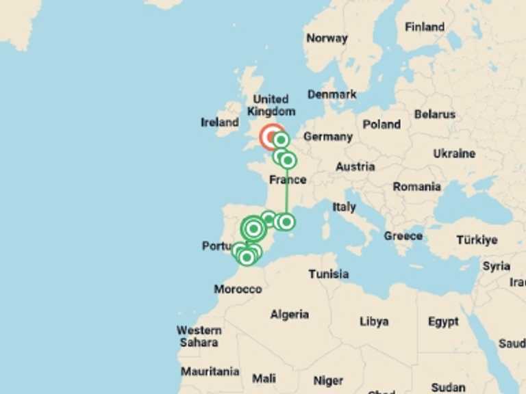 Map itinerary of London Tour in Winter with 8 destination visits for the trip: European Grandeur