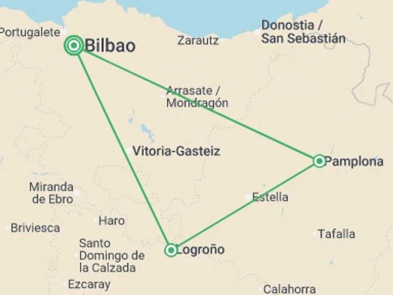 Map itinerary of Spain Tour in October 2026 with 2 destination visits for the trip: The Northern Gateway, Self-drive