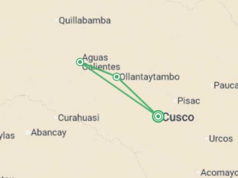 Map itinerary of South America Tour in November 2026 with 2 destination visits for the trip: 2-Day Inca Trail to Machu Picchu from Cusco