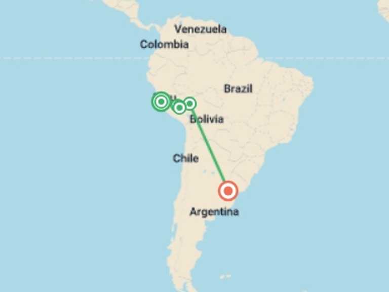 Map of Sacred Valley Cultural, religious and historic sites Tour with 7 destination visits for the trip: Peru & Amazon Experience