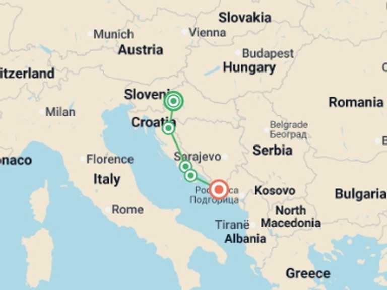 Map itinerary of Mediterranean Tour in Summer with 5 destination visits for the trip: Zagreb to Dubrovnik: Parties & Plitvice Lakes