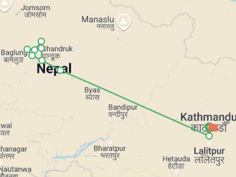Map of Pokhara Trekking and Hiking Tour with 9 destination visits for the trip: Annapurna Panorama trek