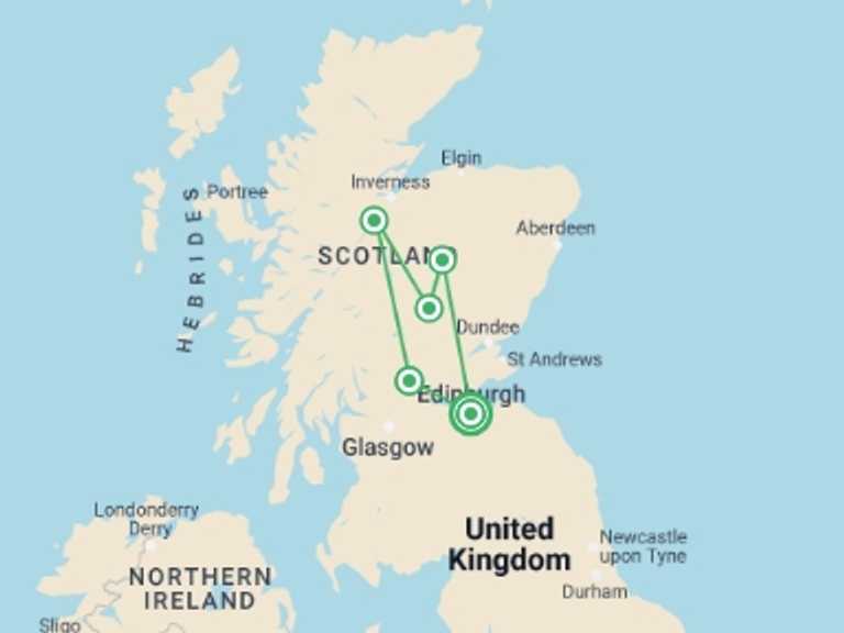 Map of 8-Day Scotland Tour with 5 destination visits for the trip: Classic Scotland: Edinburgh to the Highlands