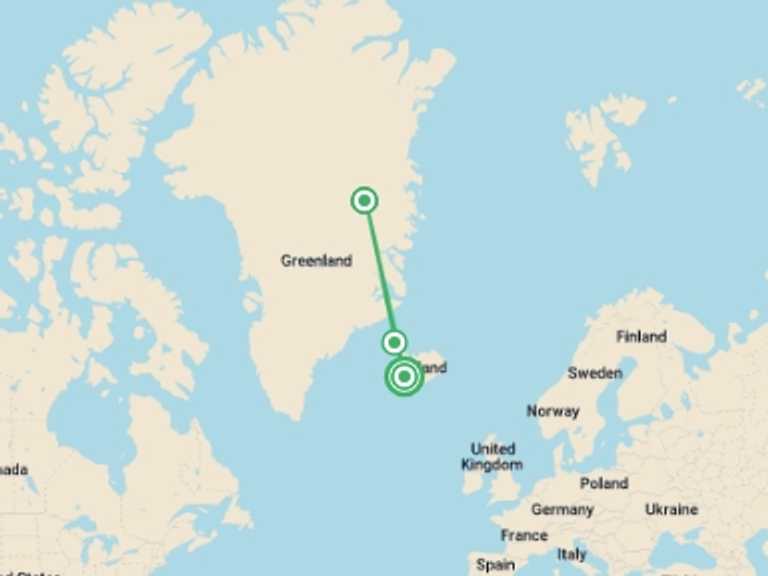 Map of Europe Tour with 3 destination visits for the trip: Iceland to Greenland: Total Solar Eclipse, 17 Days