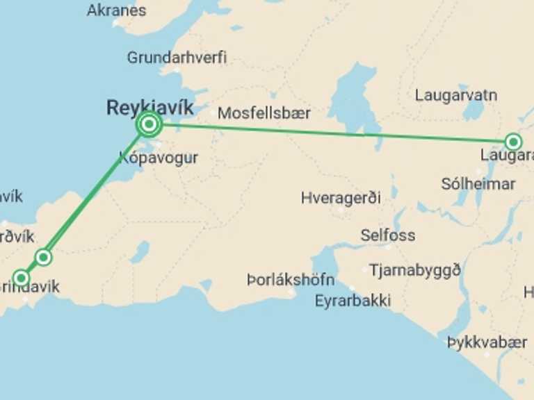 Map itinerary of Reykjavik Tour in Summer with 1 destination visits for the trip: 2026 Solar Eclipse in Iceland