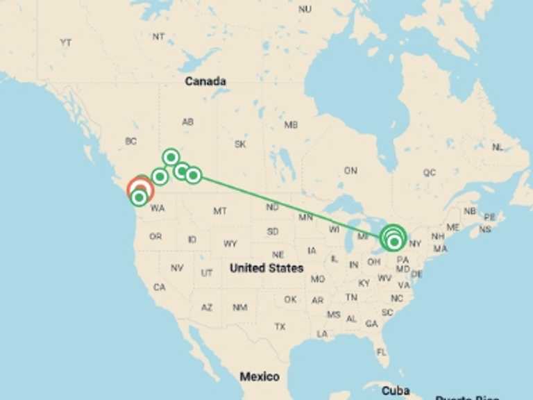Map of 13-Day Canada Tour with 11 destination visits for the trip: Canadian Highlights