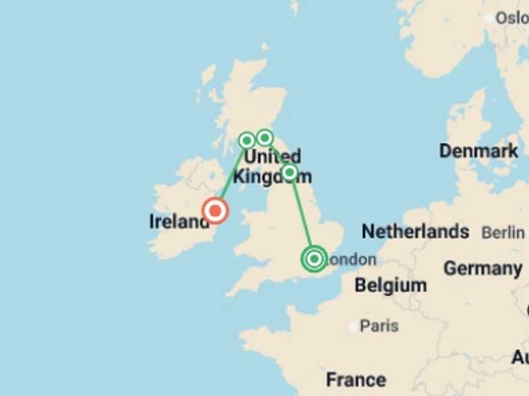 Map of Europe Tour with 5 destination visits for the trip: Aonghus Youth