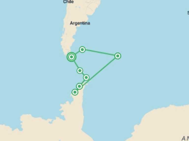 Map of Norway Tour with 10 destination visits for the trip: Antarctic Circle, South Georgia and the Falklands - M/V Greg Mortimer