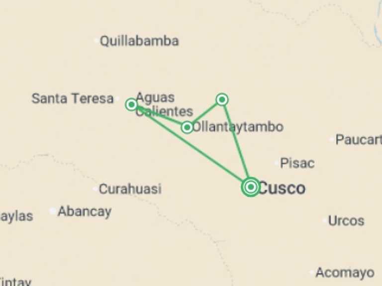 Map itinerary of South America Tour in July 2026 with 5 destination visits for the trip: Ultimate Inca Trail Trek to Machu Picchu 4D/3N