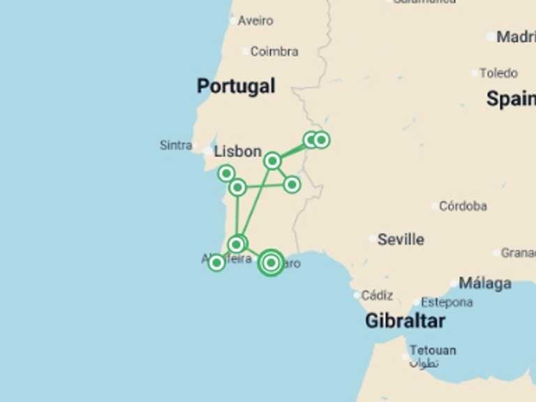 Map of Europe Art and architecture Tour with 4 destination visits for the trip: Portugal Inland Paths, Self-drive