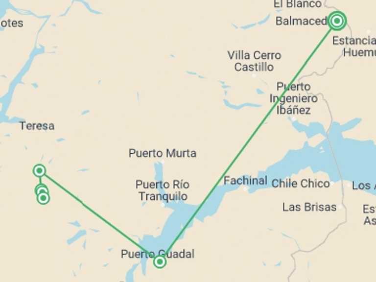 Map of Chile Tour with 7 destination visits for the trip: San Valentin Expedition with Soren Kruse Ledet