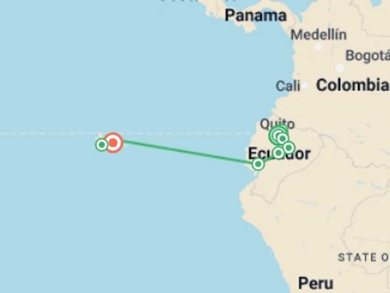 Map itinerary of Quito Tour in November 2026 with 10 destination visits for the trip: Best of Ecuador and Galapagos Islands