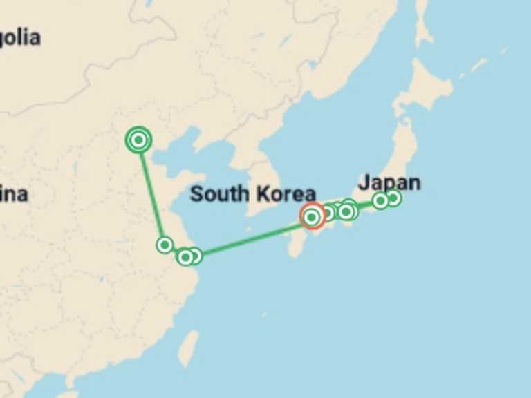 Map of Beijing Tour with 9 destination visits for the trip: Legends of China and Japan