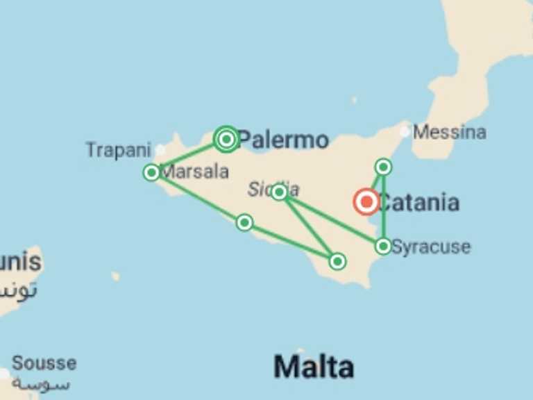 Map of Italy Tour with 8 destination visits for the trip: Sicily in Depth - Small Group