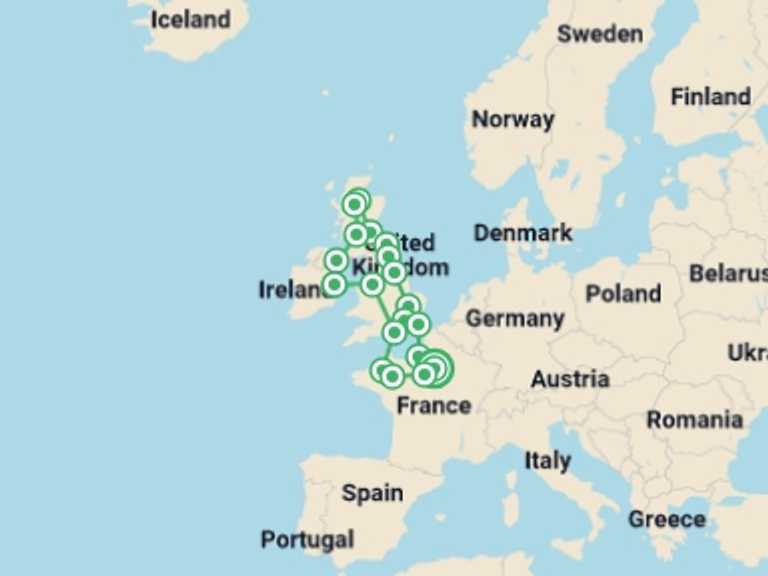 Map of London Explorer Tour with 9 destination visits for the trip: United Kingdom and Brittany with Rouen