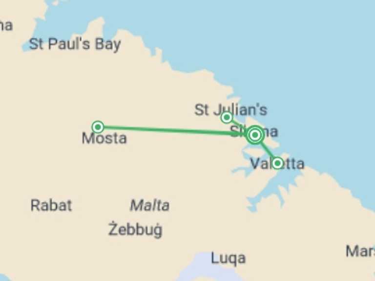 Map of Italy Tour with 3 destination visits for the trip: Explore Malta 5 Days, Self-drive
