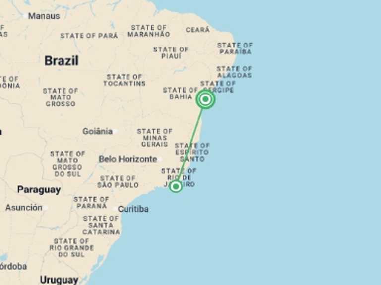 Map itinerary of Salvador Tour in Summer with 2 destination visits for the trip: Salvador, Bahia & Beach (Deluxe) - 6 days