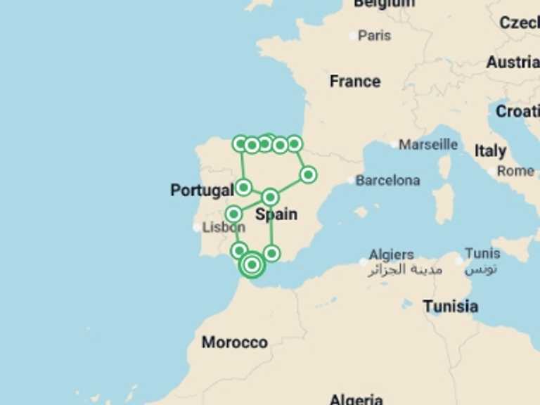Map of Spain Tour with 7 destination visits for the trip: Spain From Coast to Coast - 9 days