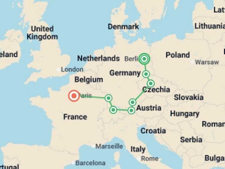 Map of 11-Day Berlin Tour with 5 destination visits for the trip: Magnificent Four