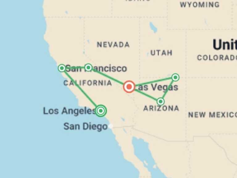 Map of 8-Day San Francisco Tour with 6 destination visits for the trip: Best of the Western US - 8 days