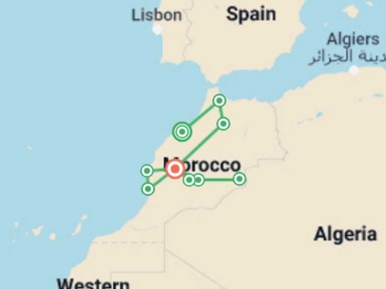 Map of Africa Tour with 9 destination visits for the trip: Morocco Adventure: Culture & Colour