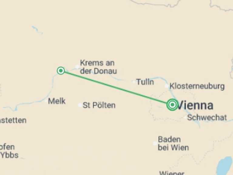 Map itinerary of Europe Tour in Spring with 2 destination visits for the trip: Vienna Short Break