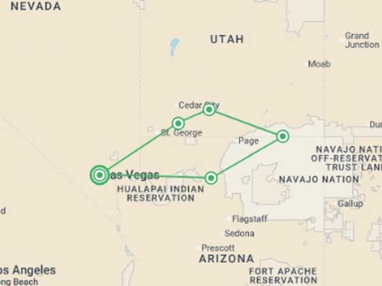 Map itinerary of North America Tour in June 2026 with 4 destination visits for the trip: Southwest National Parks Express - 3 days