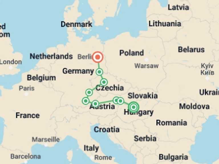 Map of Prague City sightseeing Tour with 5 destination visits for the trip: European Splendour : Budapest to Berlin (4 Star Hotels)