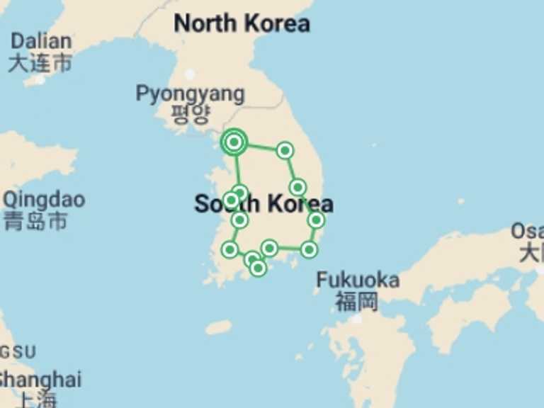 Map of Seoul Explorer Tour with 5 destination visits for the trip: Picturesque Solo Korea Tour