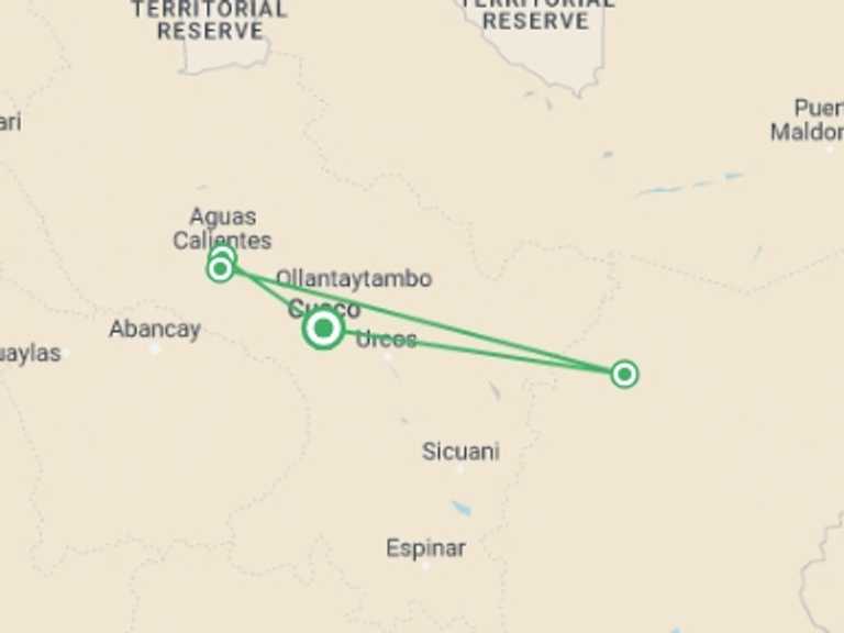 Map itinerary of South America Tour in January 2026 with 6 destination visits for the trip: Inca Trail To Machu Picchu: 4-Day Group Tour
