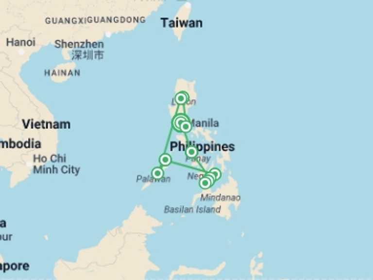 Map itinerary of Puerto Princesa Tour in Spring with 12 destination visits for the trip: Beyond Borders: 21 Days in Island Harmony